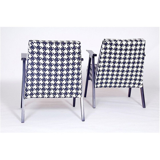 Image 1 of Pair of vintage armchairs black and white fabric and wood 1980