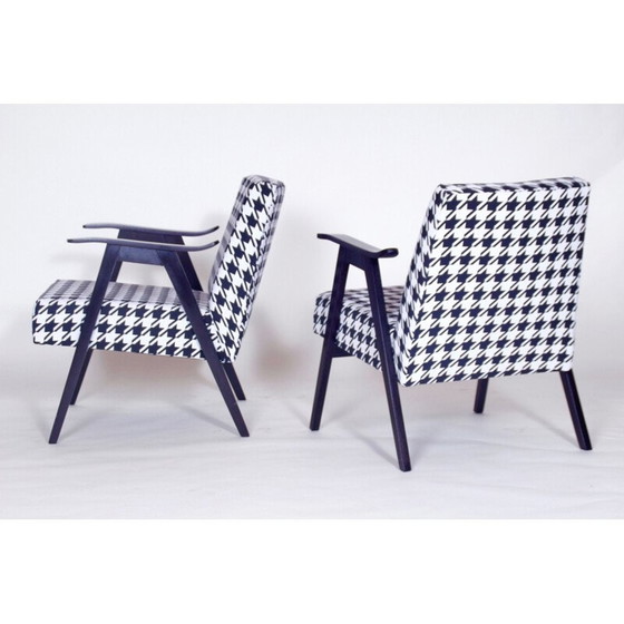 Image 1 of Pair of vintage armchairs black and white fabric and wood 1980