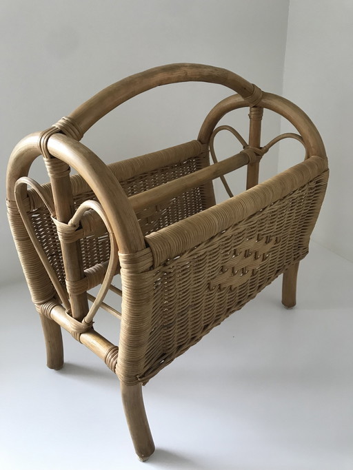 Vintage Rattan Magazine Rack 1970