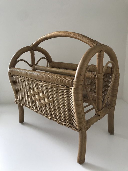 Vintage Rattan Magazine Rack 1970
