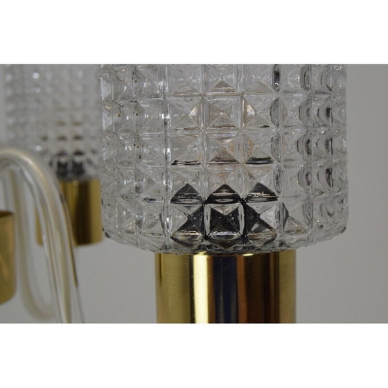 Image 1 of Vintage glass and brass chandelier by Kamenicky Senov, Czechoslovakia 1960