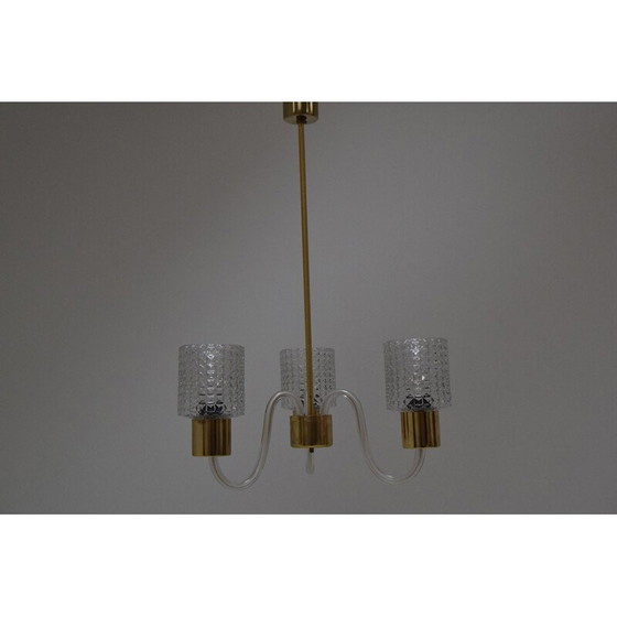 Image 1 of Vintage glass and brass chandelier by Kamenicky Senov, Czechoslovakia 1960