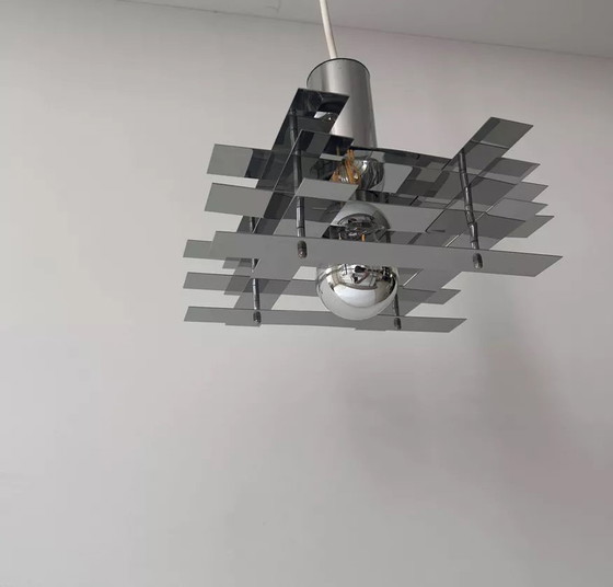 Image 1 of Geometric Vintage Hanging Lamp, Chrome-plated Metal, France 1960