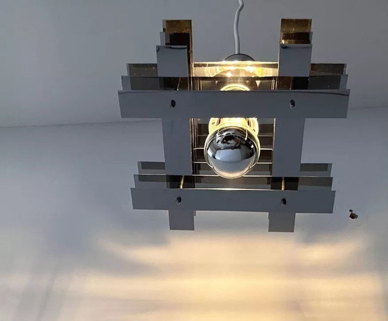 Image 1 of Geometric Vintage Hanging Lamp, Chrome-plated Metal, France 1960