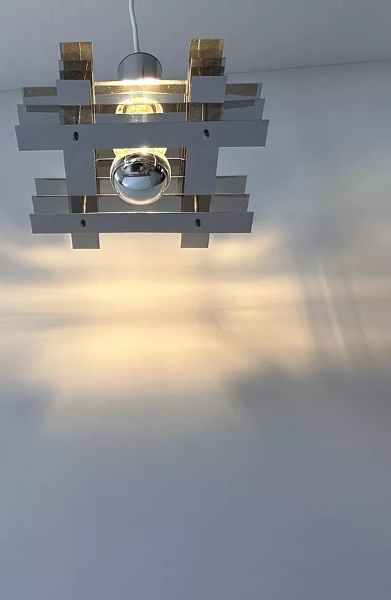 Image 1 of Geometric Vintage Hanging Lamp, Chrome-plated Metal, France 1960