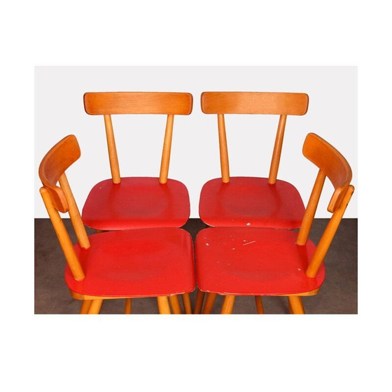Image 1 of Set of 4 vintage red chairs by Ton, 1960