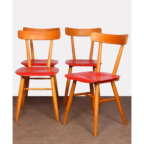 Image 1 of Set of 4 vintage red chairs by Ton, 1960