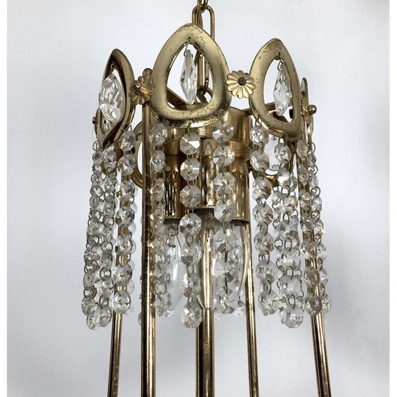 Image 1 of Coppia di lampadari vintage in ottone dorato e cristallo di Sciolari, Italia 1970