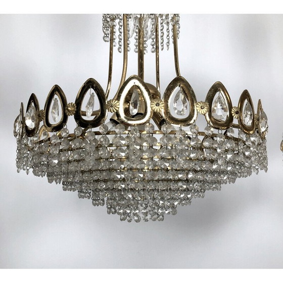 Image 1 of Coppia di lampadari vintage in ottone dorato e cristallo di Sciolari, Italia 1970