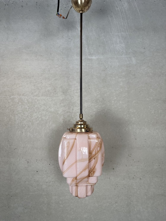 Image 1 of Art deco skyscraper - rose opaline and brass