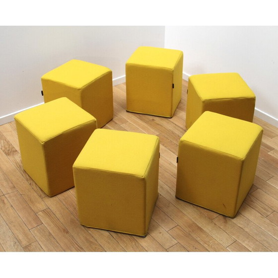 Image 1 of Set di 6 pouf vintage in tessuto giallo per Softline