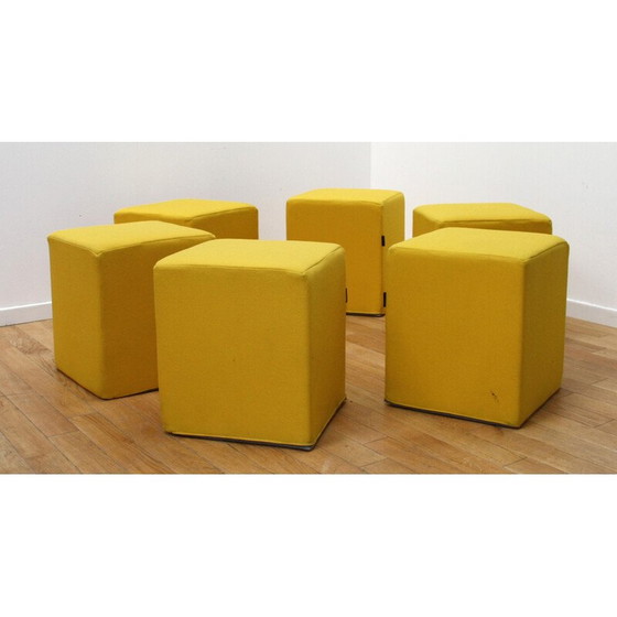 Image 1 of Set di 6 pouf vintage in tessuto giallo per Softline