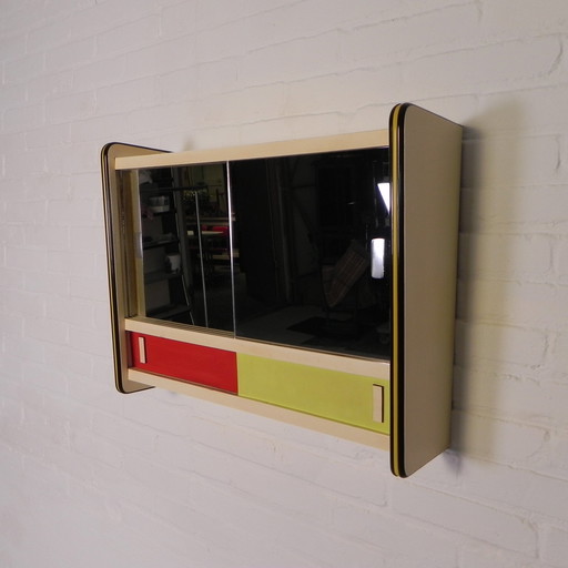 Wall Cabinet With Glass Sliding Doors, 1950s