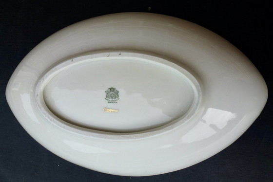 Image 1 of Vintage Porcelain Bowl Rolled Bavaria Brown Crane Years 60s/70s Bird of Paradise