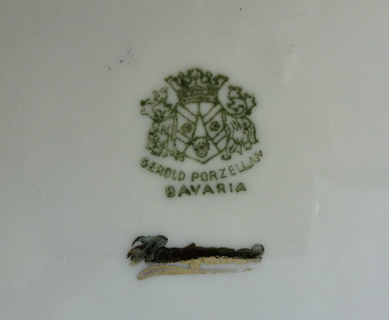 Image 1 of Vintage Porcelain Bowl Rolled Bavaria Brown Crane Years 60s/70s Bird of Paradise