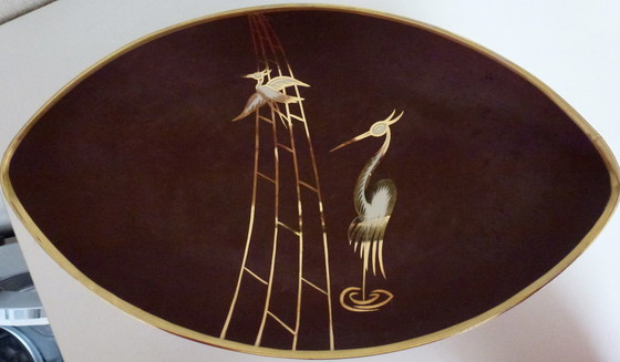 Image 1 of Vintage Porcelain Bowl Rolled Bavaria Brown Crane Years 60s/70s Bird of Paradise