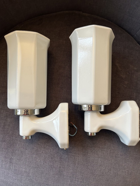 Image 1 of Art Deco Wall Lights With Porcelain Wall Holder