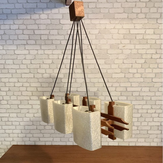 Image 1 of Lampada a sospensione vintage scandinava in teak, 1960