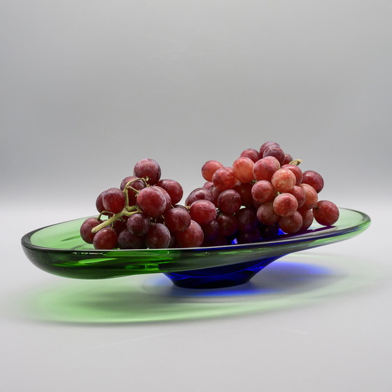 Image 1 of Vintage Bohemian Glass Oval Fruits Bowl & Vase Ladislav Palecek Beranek 70's MCM