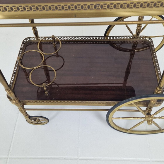 Image 1 of Mid century trolley with wood and brass, France 1950s