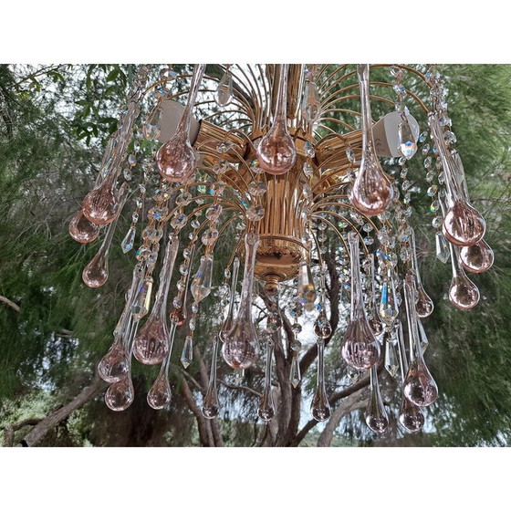 Image 1 of Vintage waterfall chandelier in Murano glass and gilded metal for Venini