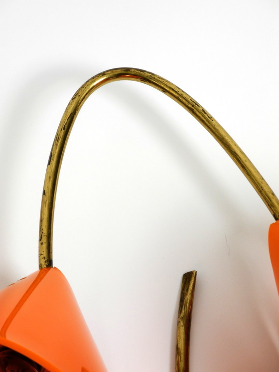 Image 1 of Beautiful Large Italian Mid Century Modern Brass Wall Lamp With Orange Acrylic Glass Shades