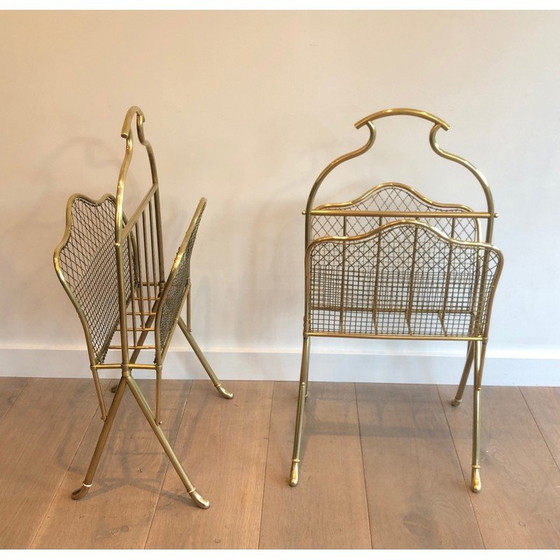 Image 1 of Pair of vintage brass magazine racks, France 1900