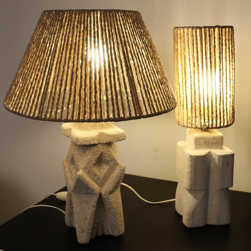 Pair of Brutalist lamps in Pierre du Gard.