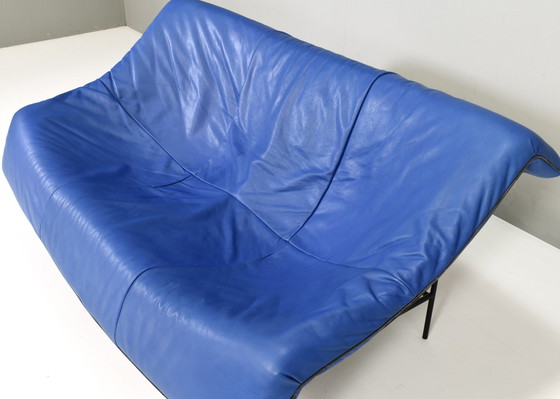 Image 1 of Butterfly Sofa In Blue Leather By Gerard Van Den Berg For Montis