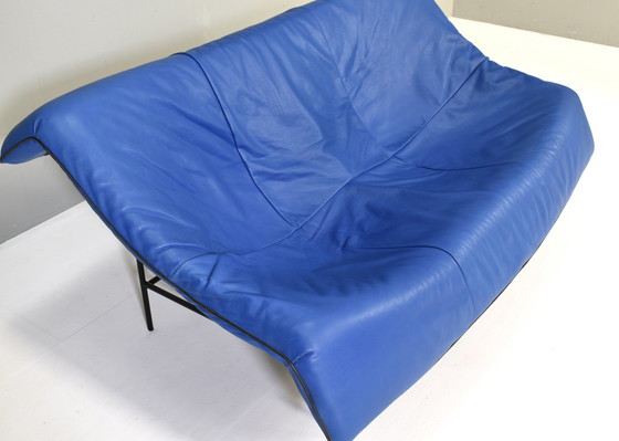 Image 1 of Butterfly Sofa In Blue Leather By Gerard Van Den Berg For Montis