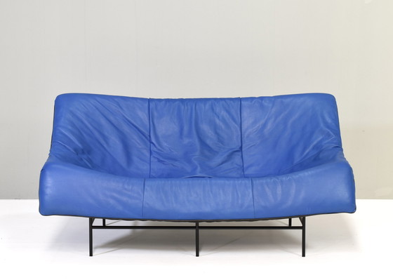 Image 1 of Butterfly Sofa In Blue Leather By Gerard Van Den Berg For Montis