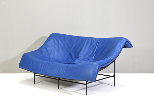 Butterfly Sofa In Blue Leather By Gerard Van Den Berg For Montis