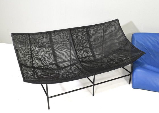 Image 1 of Butterfly Sofa In Blue Leather By Gerard Van Den Berg For Montis