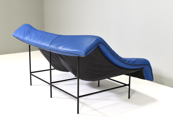 Image 1 of Butterfly Sofa In Blue Leather By Gerard Van Den Berg For Montis