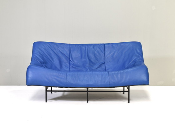 Image 1 of Butterfly Sofa In Blue Leather By Gerard Van Den Berg For Montis