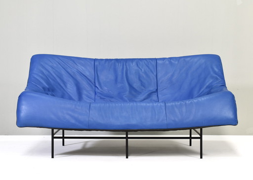 Butterfly Sofa In Blue Leather By Gerard Van Den Berg For Montis