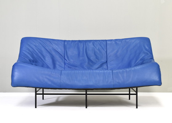 Image 1 of Butterfly Sofa In Blue Leather By Gerard Van Den Berg For Montis