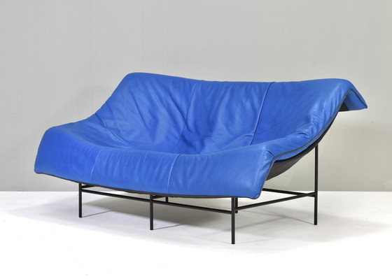 Image 1 of Butterfly Sofa In Blue Leather By Gerard Van Den Berg For Montis