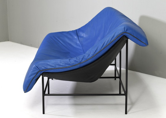 Image 1 of Butterfly Sofa In Blue Leather By Gerard Van Den Berg For Montis