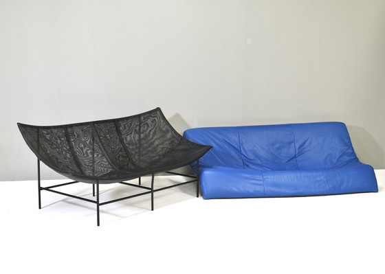 Image 1 of Butterfly Sofa In Blue Leather By Gerard Van Den Berg For Montis