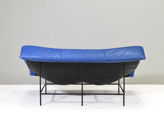 Image 1 of Butterfly Sofa In Blue Leather By Gerard Van Den Berg For Montis