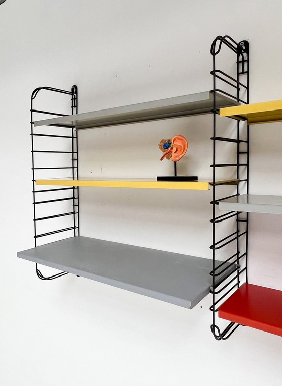 Image 1 of Nine-Piece Yellow/Red Tomado Wall Rack From A. Dekker, 1950'S