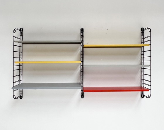 Image 1 of Nine-Piece Yellow/Red Tomado Wall Rack From A. Dekker, 1950'S