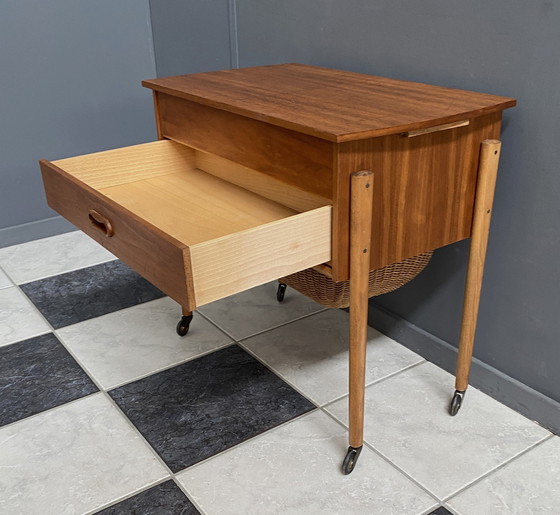 Image 1 of Teak Sewing Box Table Danish 1960S