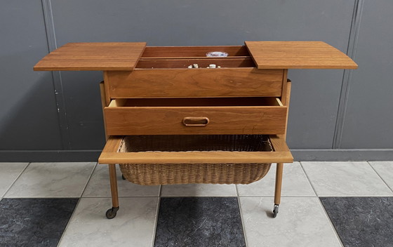 Image 1 of Teak Sewing Box Table Danish 1960S