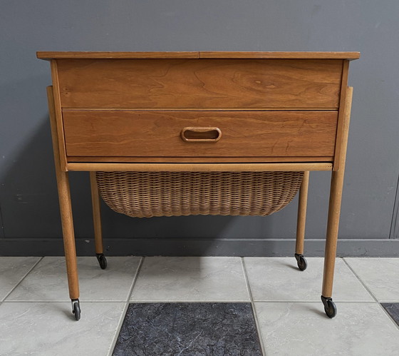 Image 1 of Teak Sewing Box Table Danish 1960S