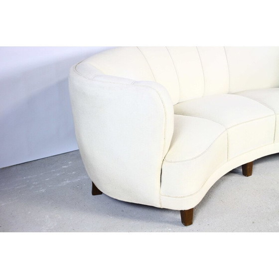 Image 1 of Divano vintage Art Déco a 3 posti a forma di banana in tessuto bianco, Danimarca 1950