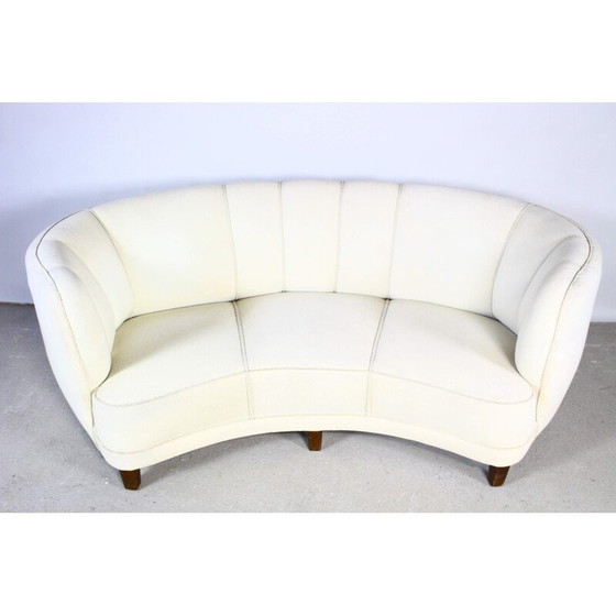 Image 1 of Divano vintage Art Déco a 3 posti a forma di banana in tessuto bianco, Danimarca 1950