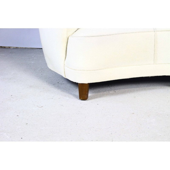 Image 1 of Divano vintage Art Déco a 3 posti a forma di banana in tessuto bianco, Danimarca 1950