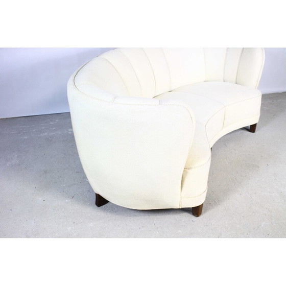 Image 1 of Divano vintage Art Déco a 3 posti a forma di banana in tessuto bianco, Danimarca 1950